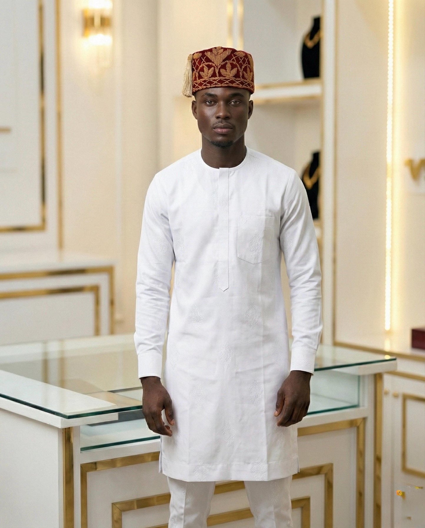 Handmade Velvet Beaded African Men's Cap | Nigerian Wedding