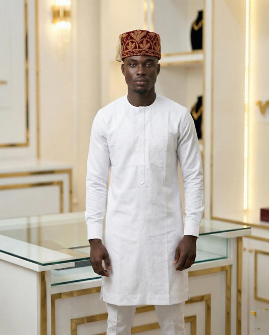 Handmade Velvet Beaded African Men's Cap | Nigerian Wedding