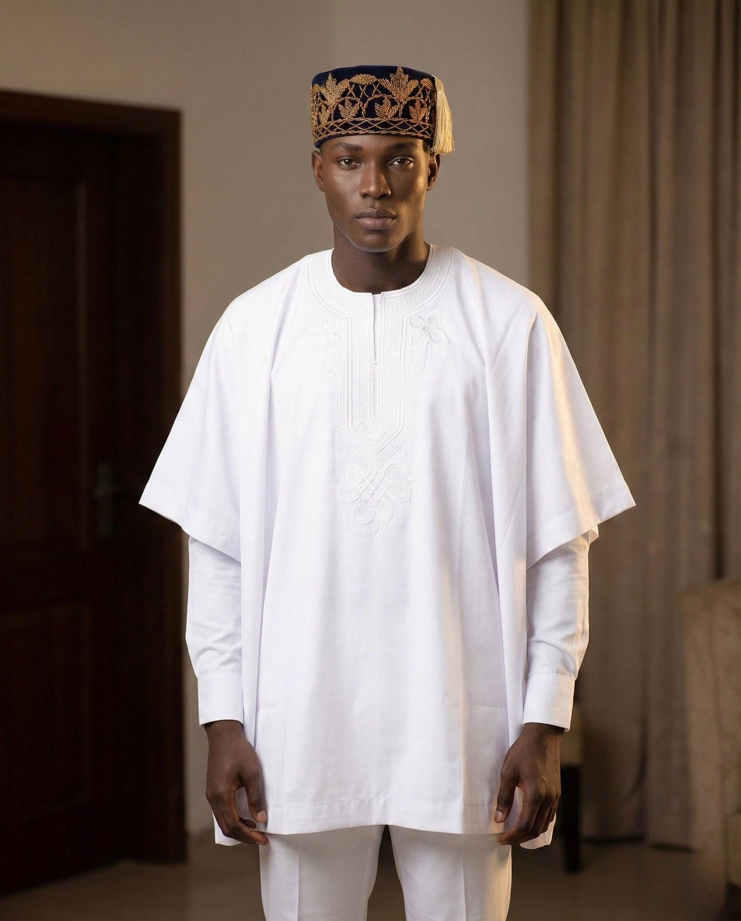 Handmade Velvet Beaded African Men's Cap | Nigerian Wedding
