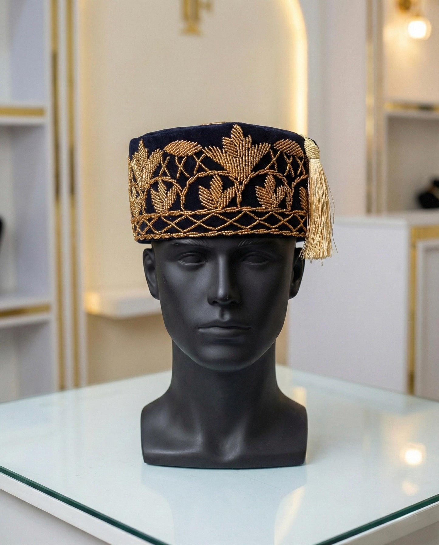 Handmade Velvet Beaded African Men's Cap | Nigerian Wedding