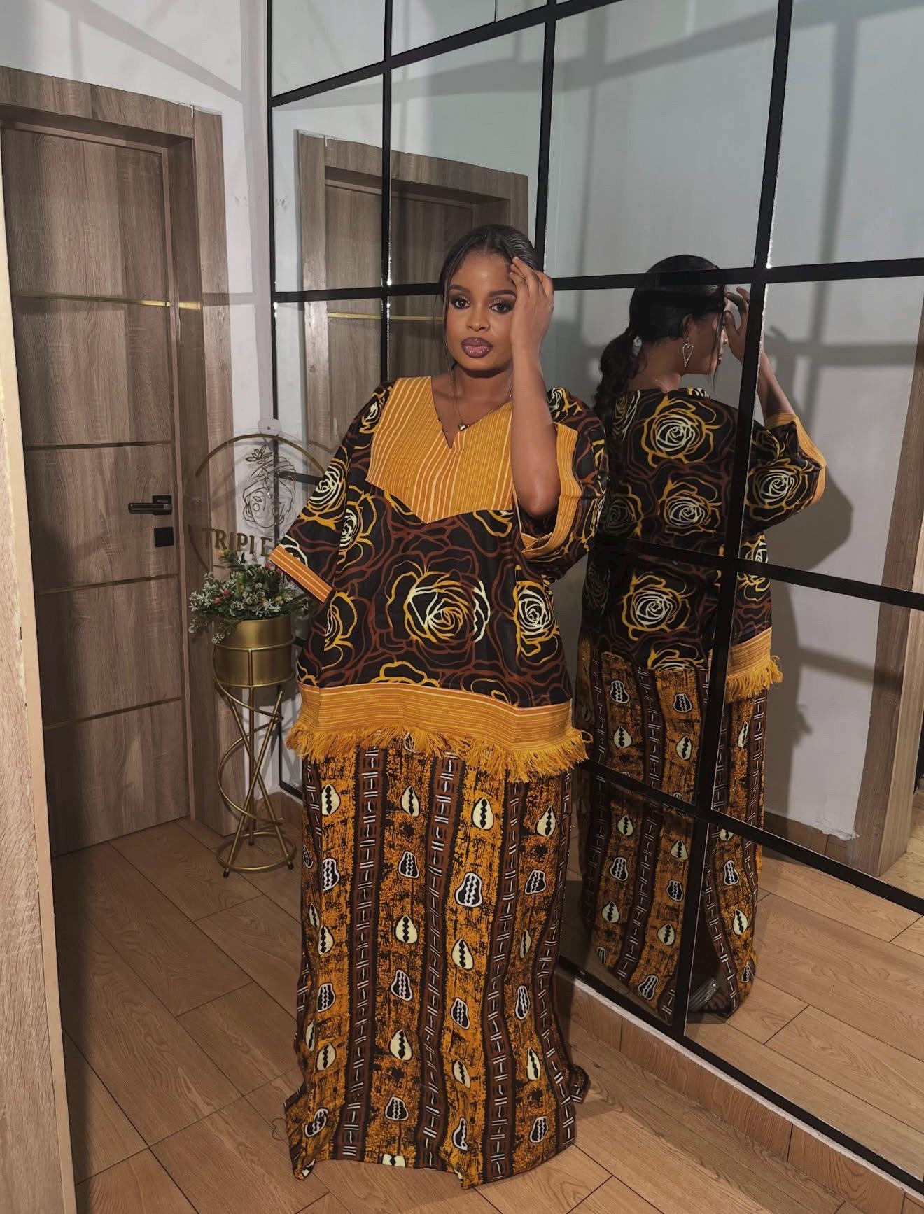 Handmade Ankara Kaftan | Nigerian Print Dress with Headtie