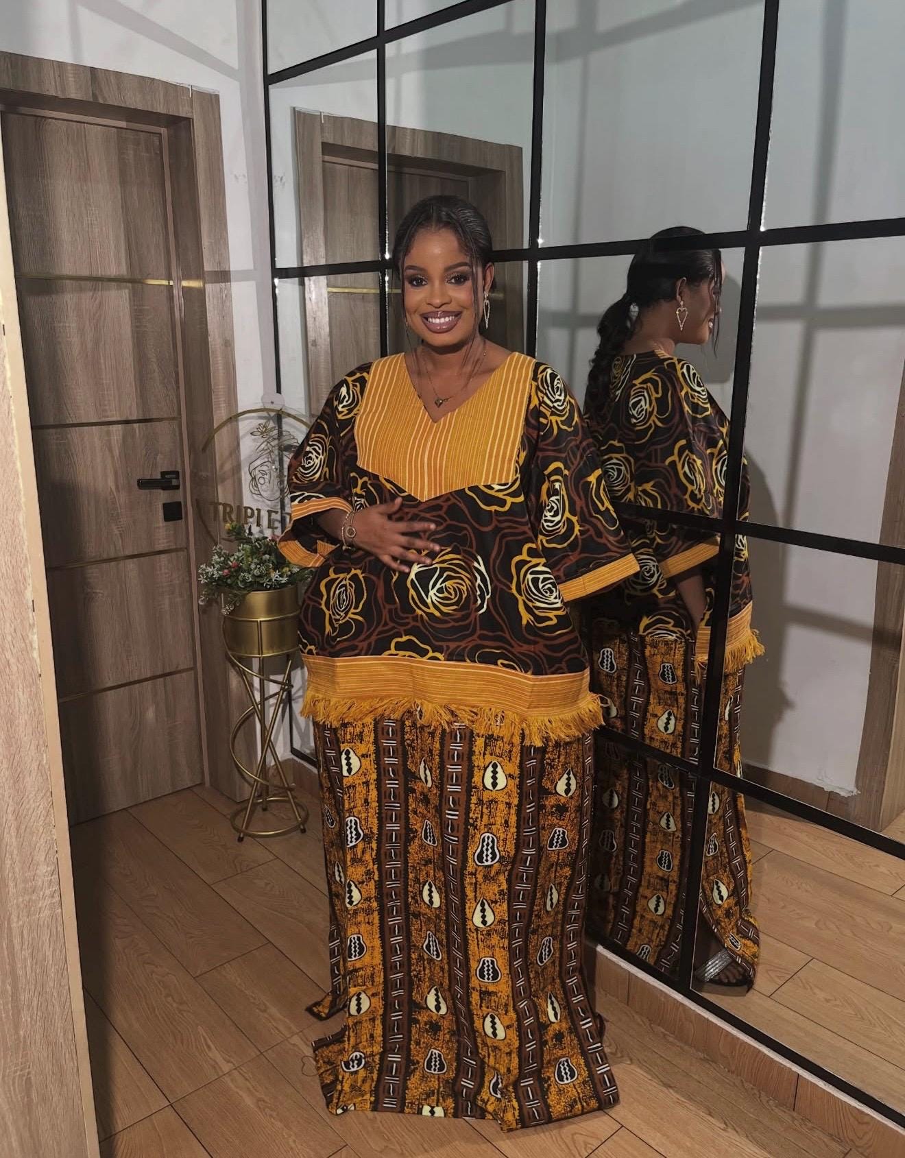 Handmade Ankara Kaftan | Nigerian Print Dress with Headtie