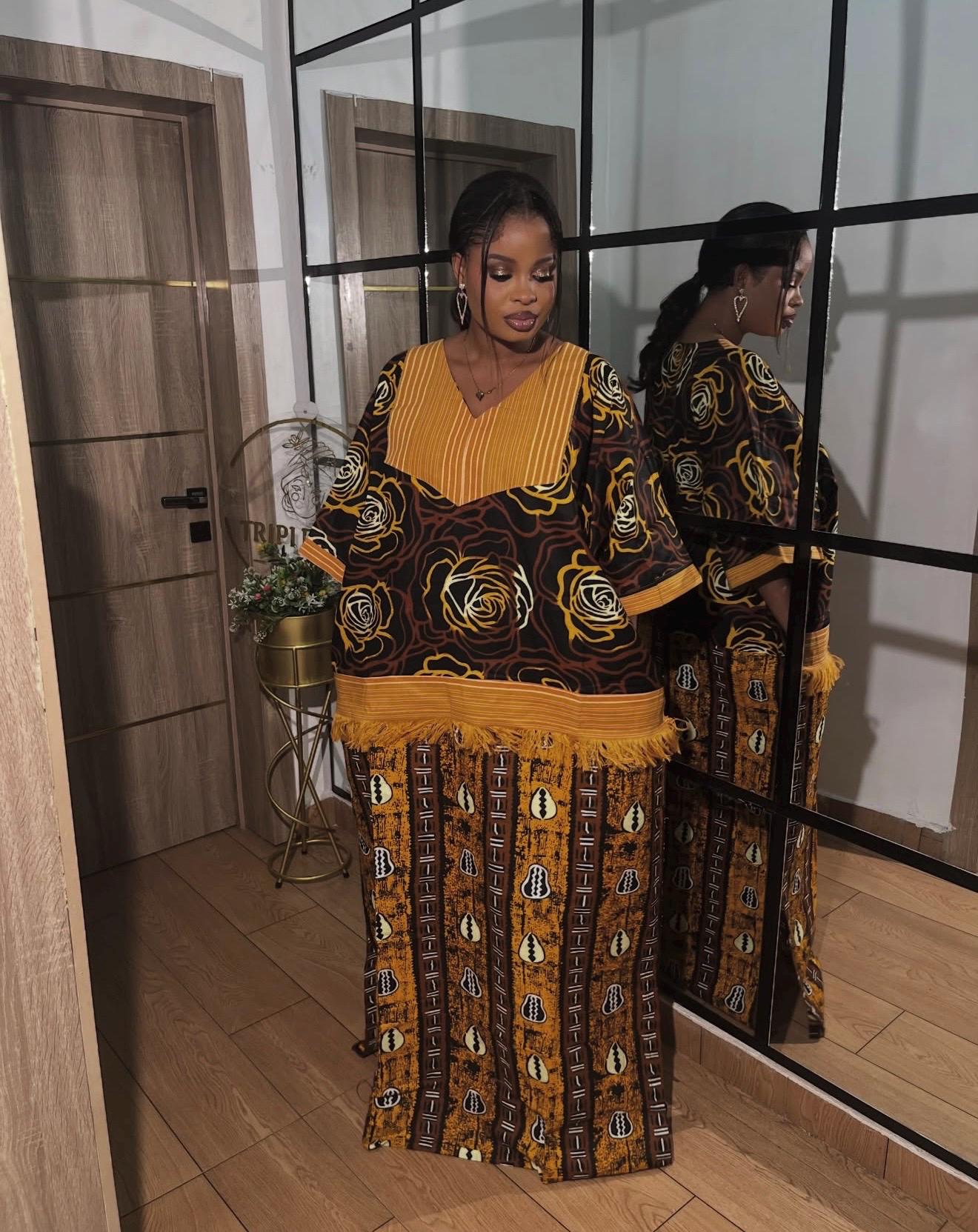 Handmade Ankara Kaftan | Nigerian Print Dress with Headtie