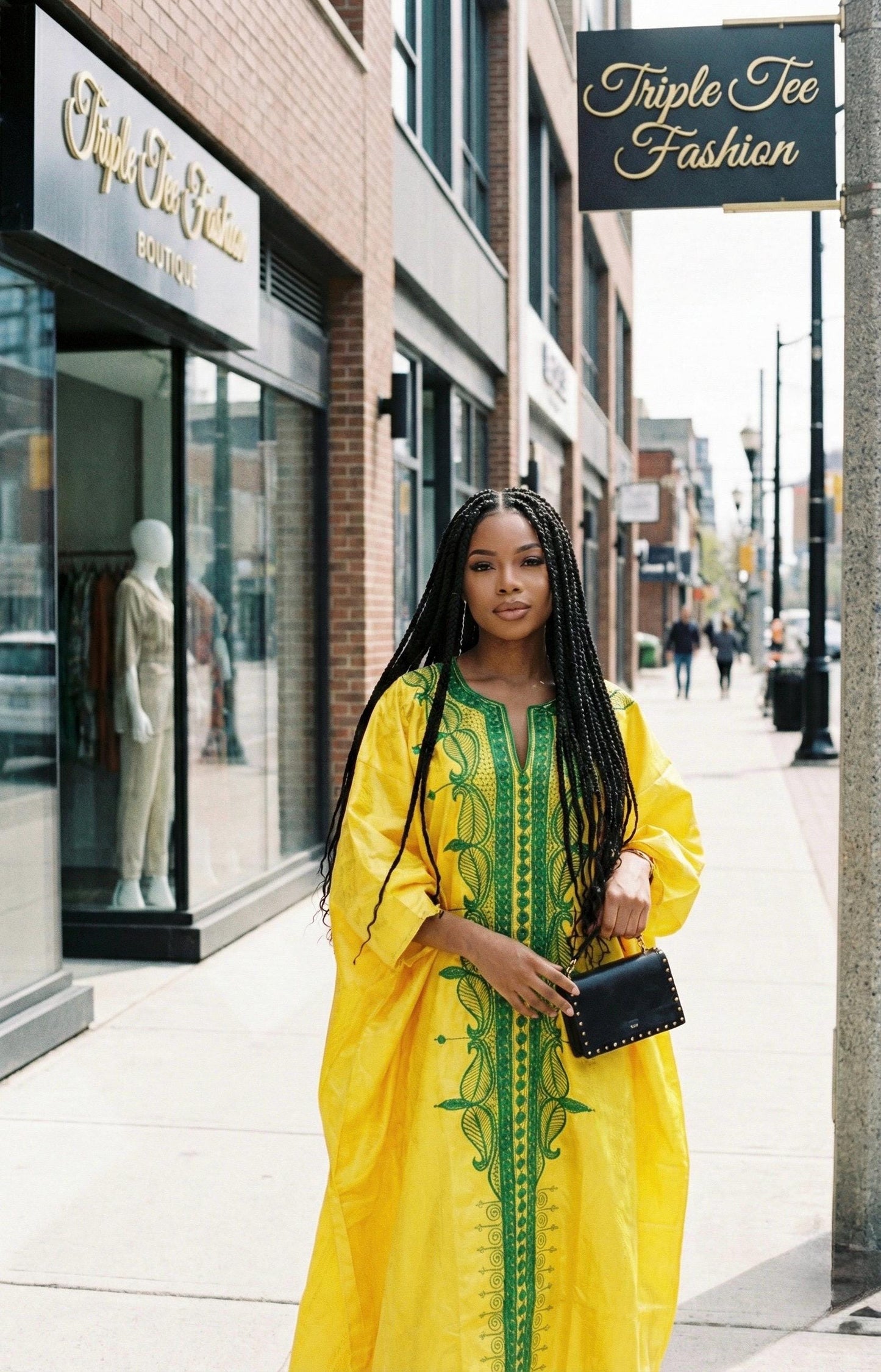 Embroidered Mikado Boubou Kaftan | African Maxi Dress with Headband