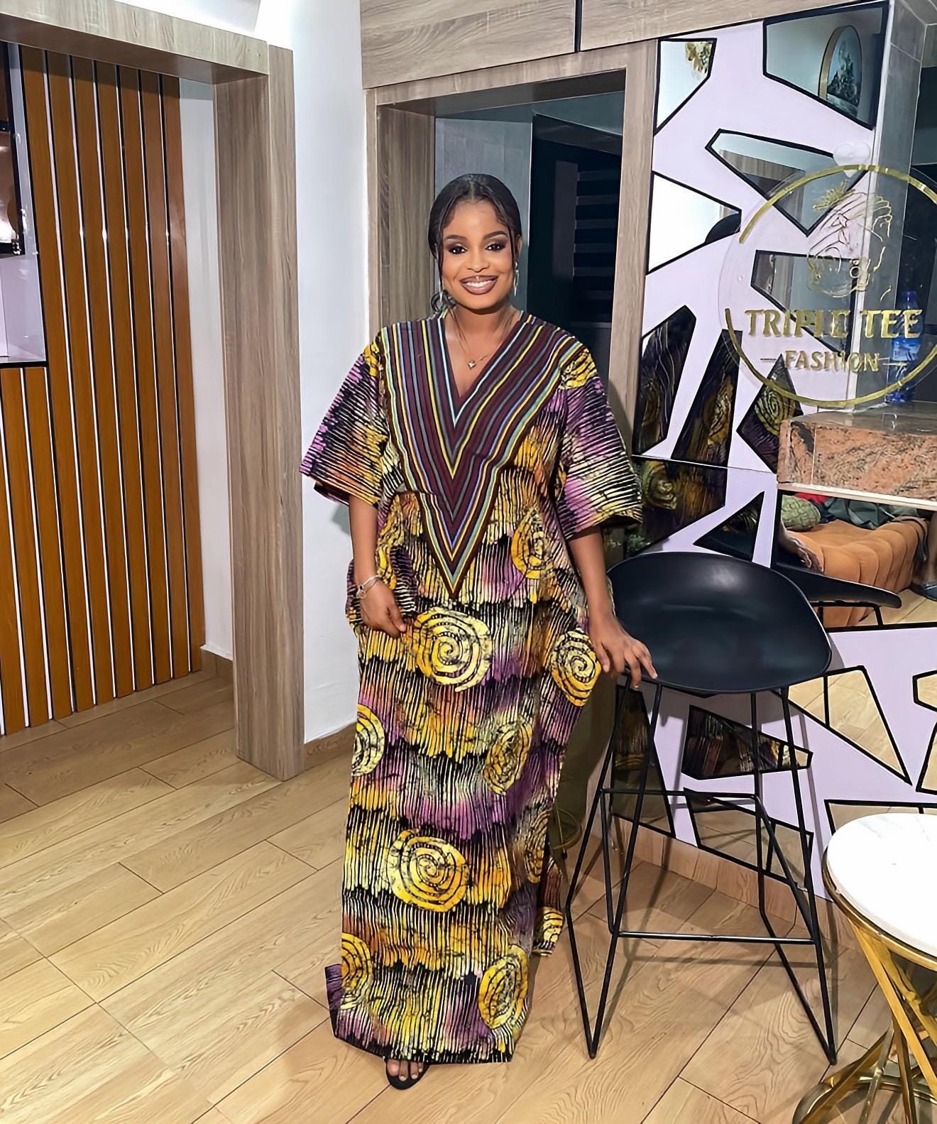 Handmade Ankara Kaftan | Nigerian Print Dress with Headtie