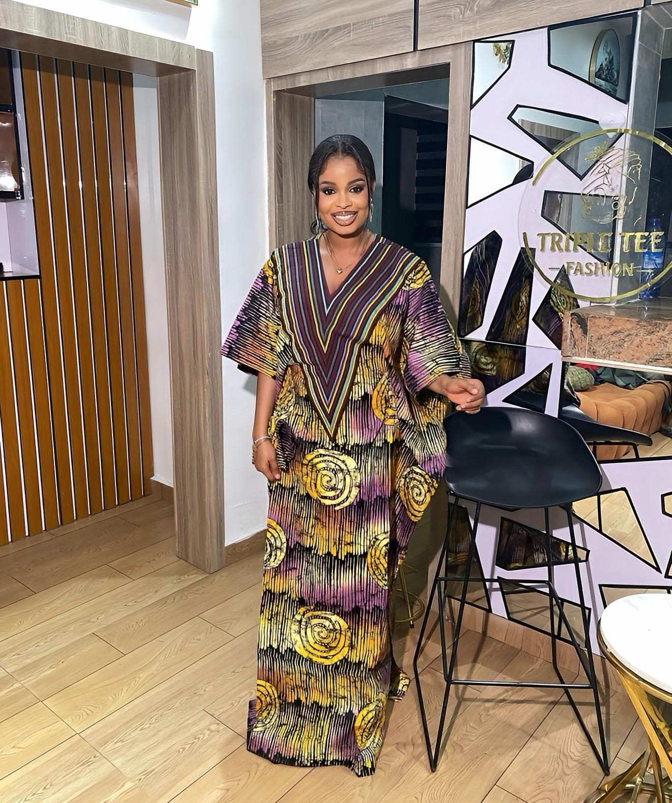 Handmade Ankara Kaftan | Nigerian Print Dress with Headtie