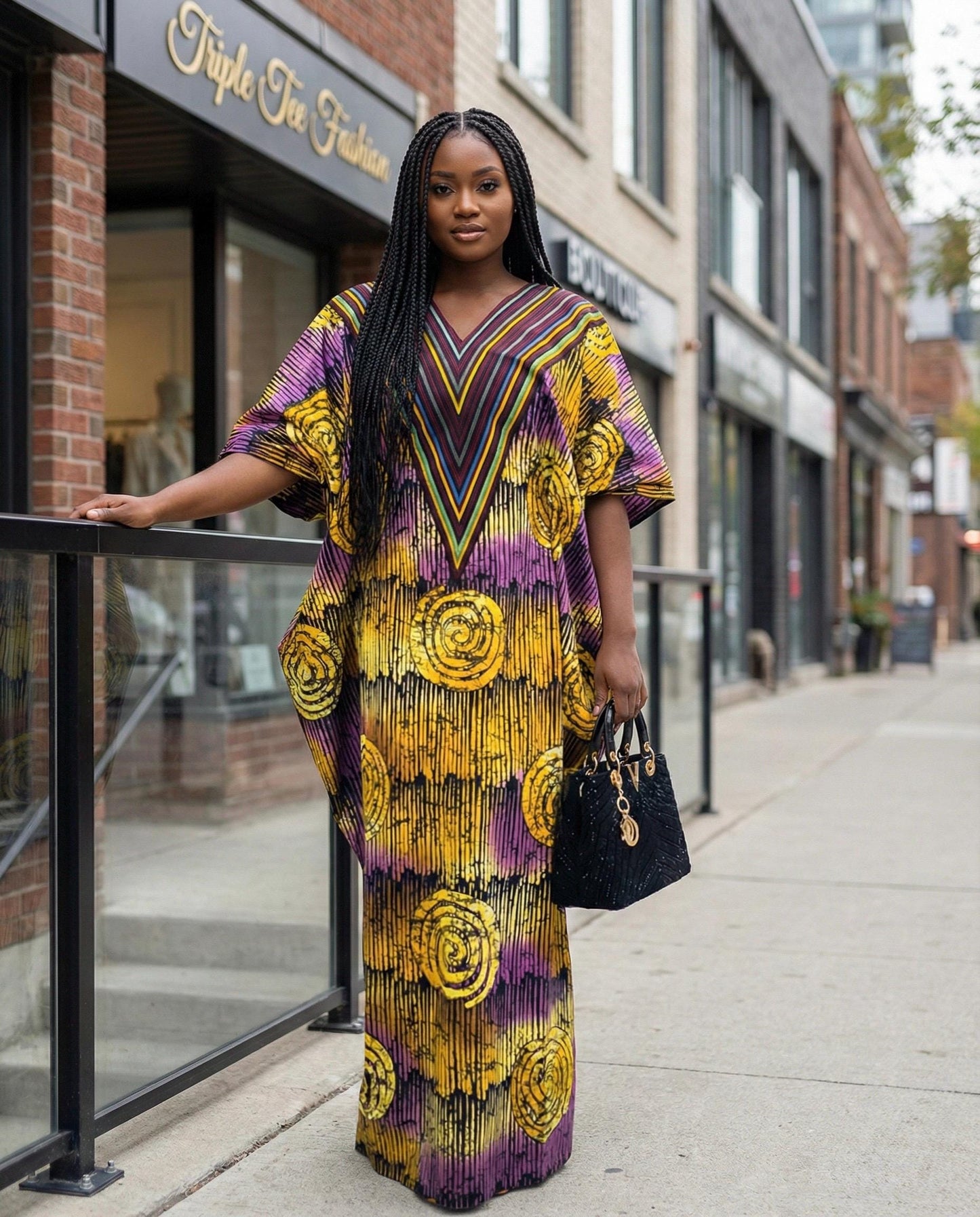 Handmade Ankara Kaftan | Nigerian Print Dress with Headtie