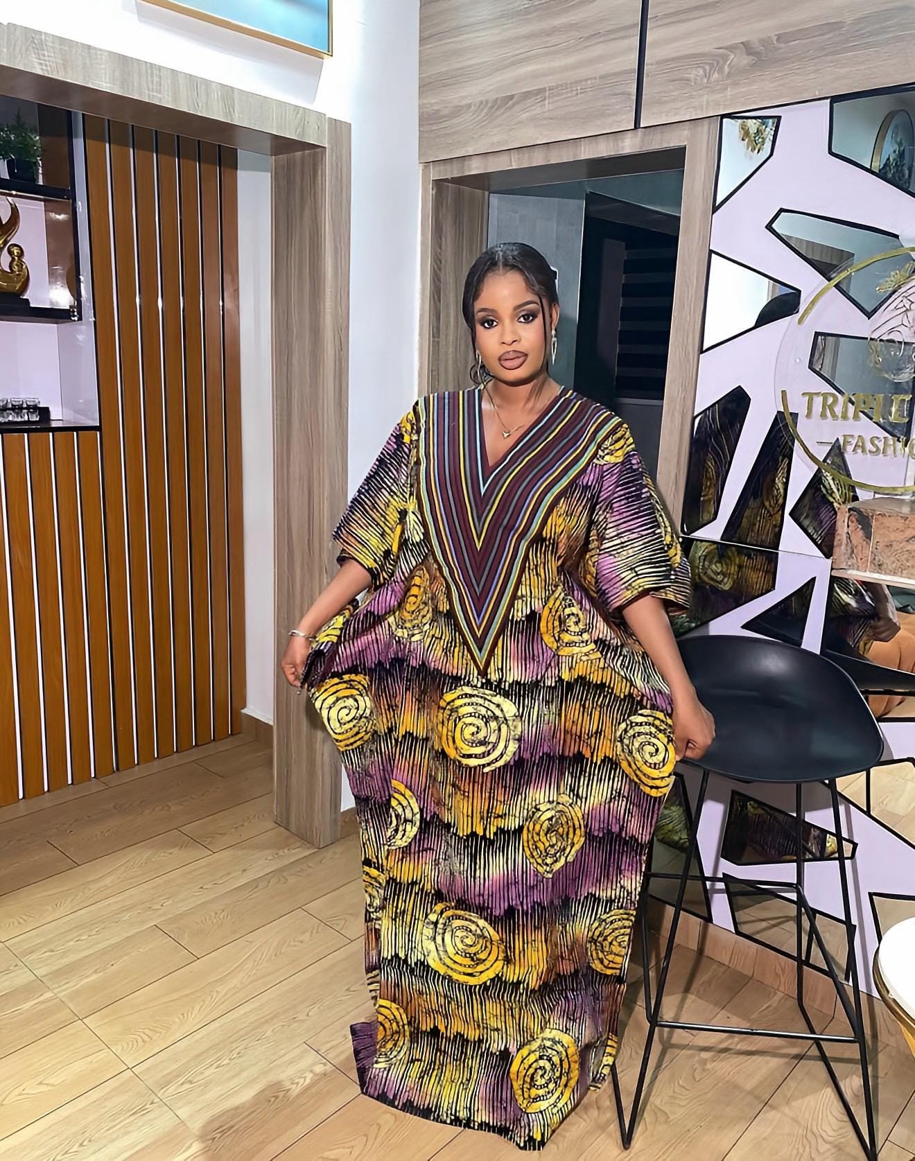 Handmade Ankara Kaftan | Nigerian Print Dress with Headtie