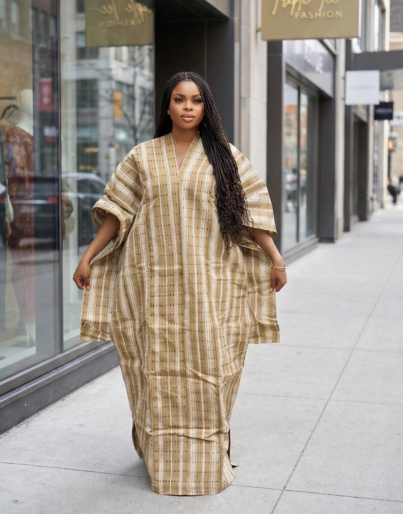 Handmade Aso Oke Boubou Gown | Nigerian Kaftan with Gold Scarf