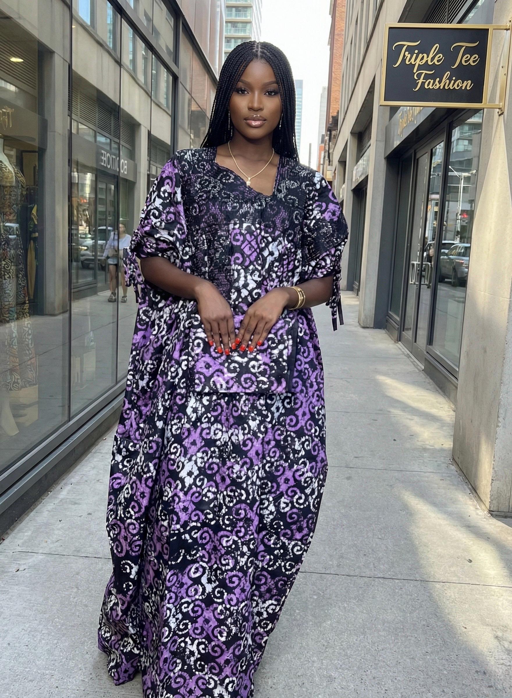 Handmade African Adire Batik Boubou Dress | Tinko Embroidery