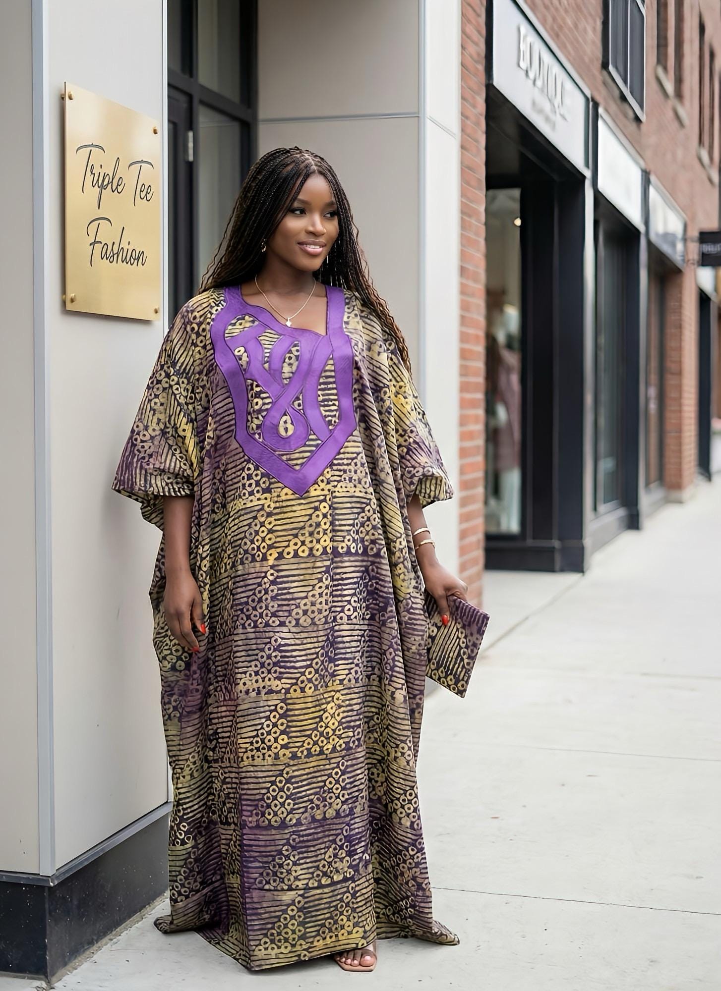 African Adire Batik Boubou Dress | Embroidered Cotton Brocade, One Size