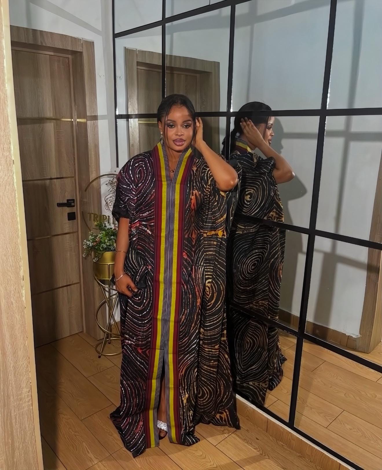African Adire Batik Boubou Dress | Handmade Cotton Kaftan