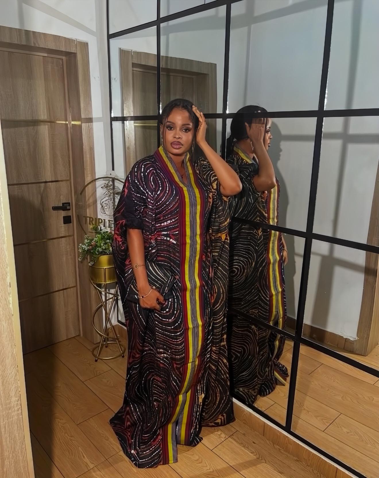 African Adire Batik Boubou Dress | Handmade Cotton Kaftan