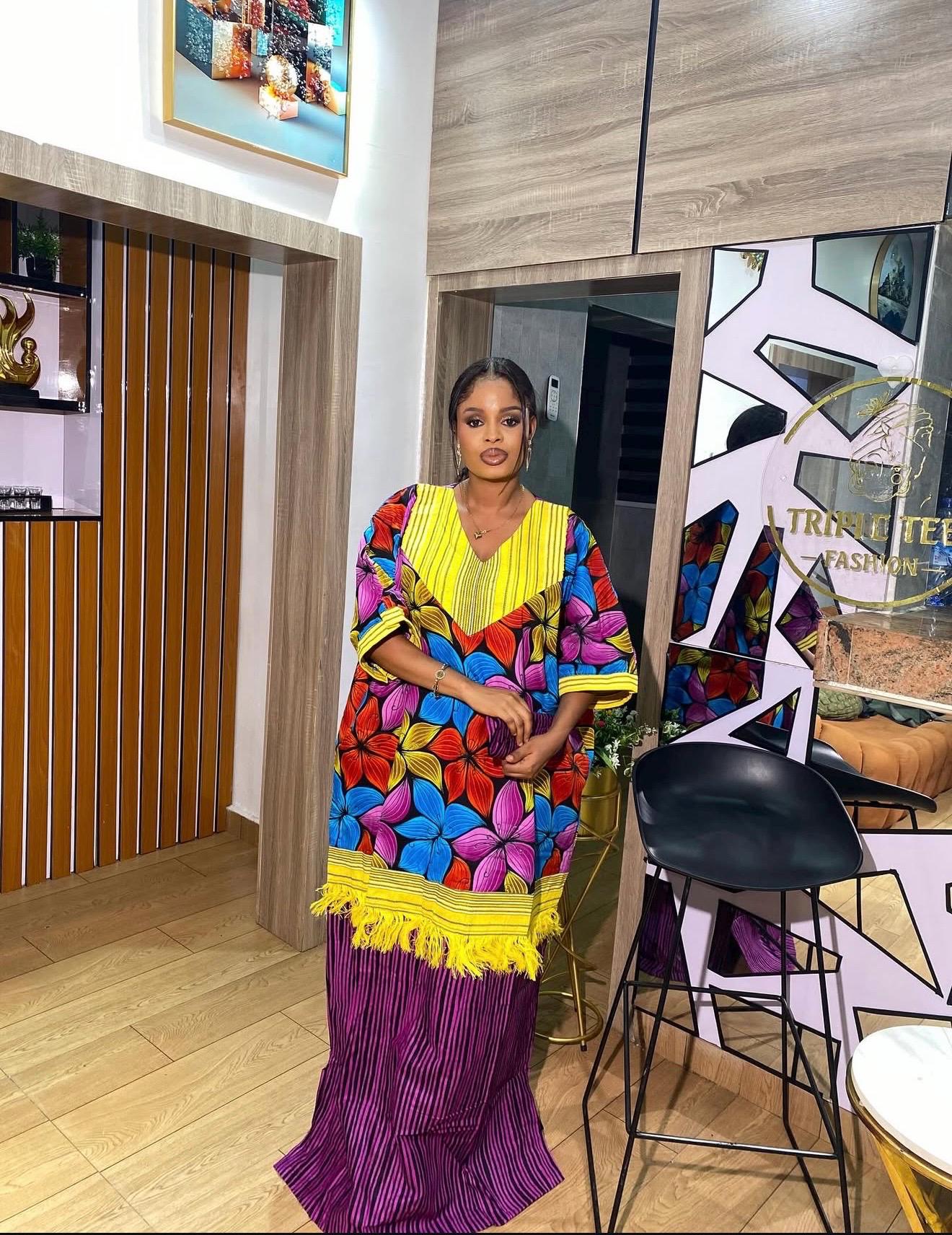Handmade Ankara Kaftan | Nigerian Print Dress with Headtie