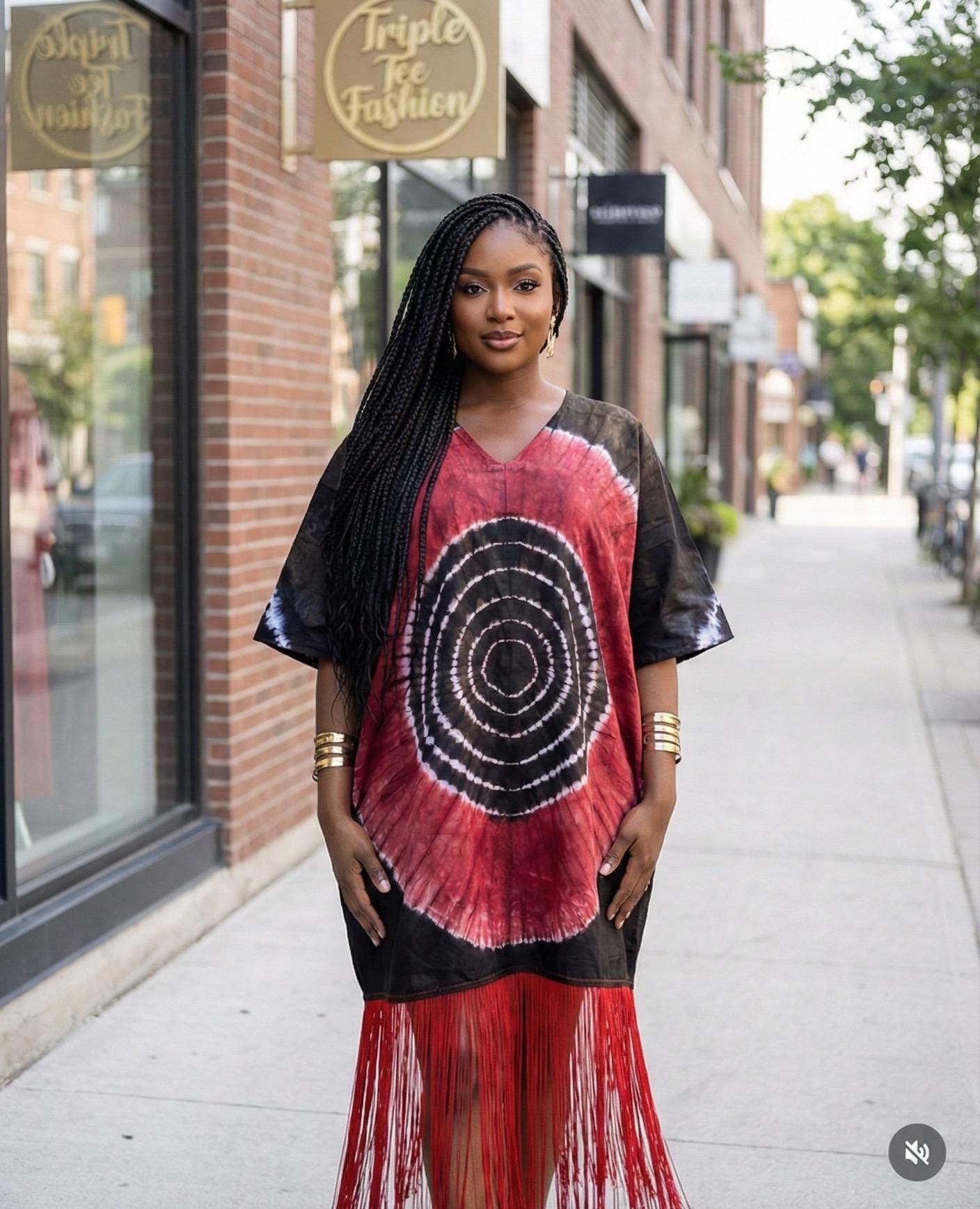 African Adire Fringe Kaftan Dress | Nigerian Boubou