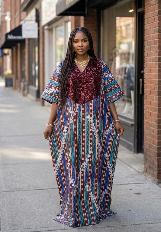 African Kampala Sequin Kaftan Dress: Plus Size Bubu