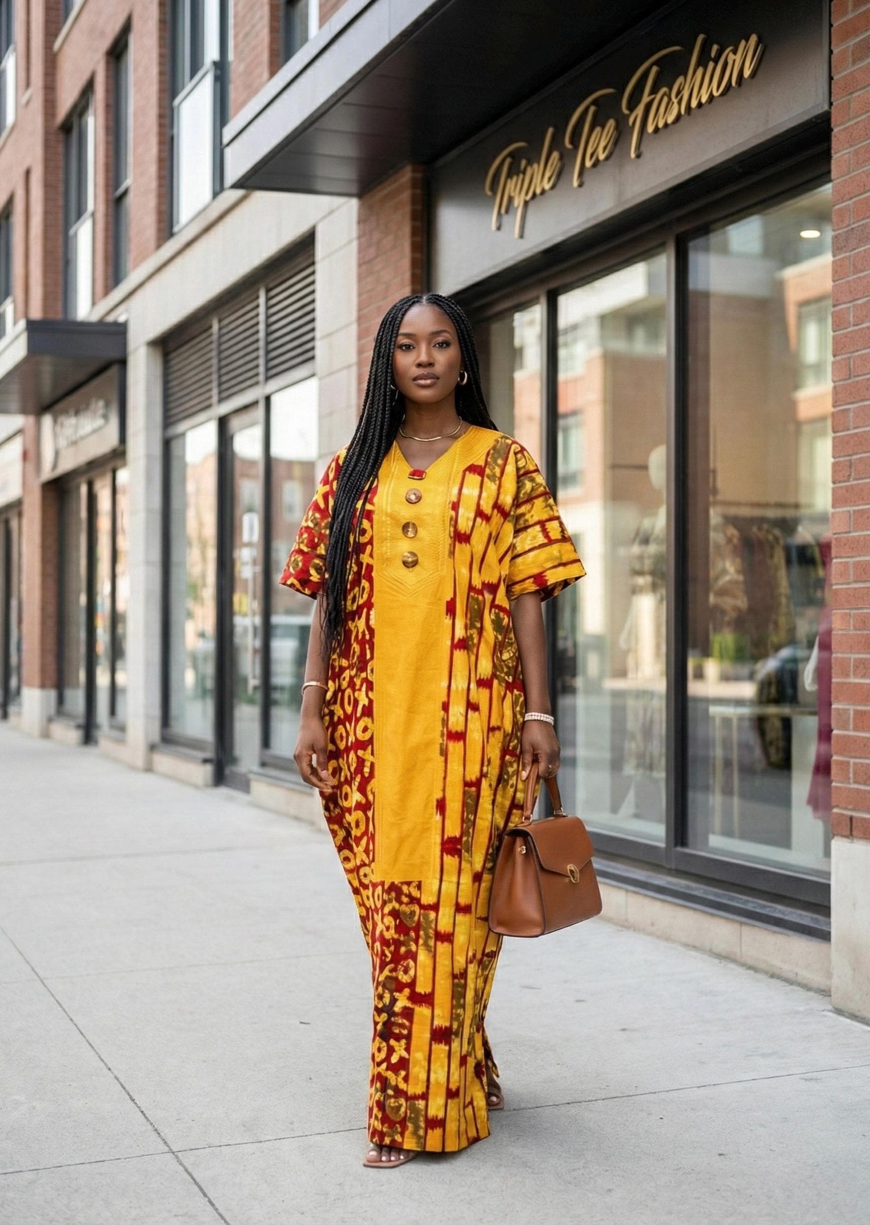 African Ankara Boubou: Aso Oke Embellished Kaftan Dress