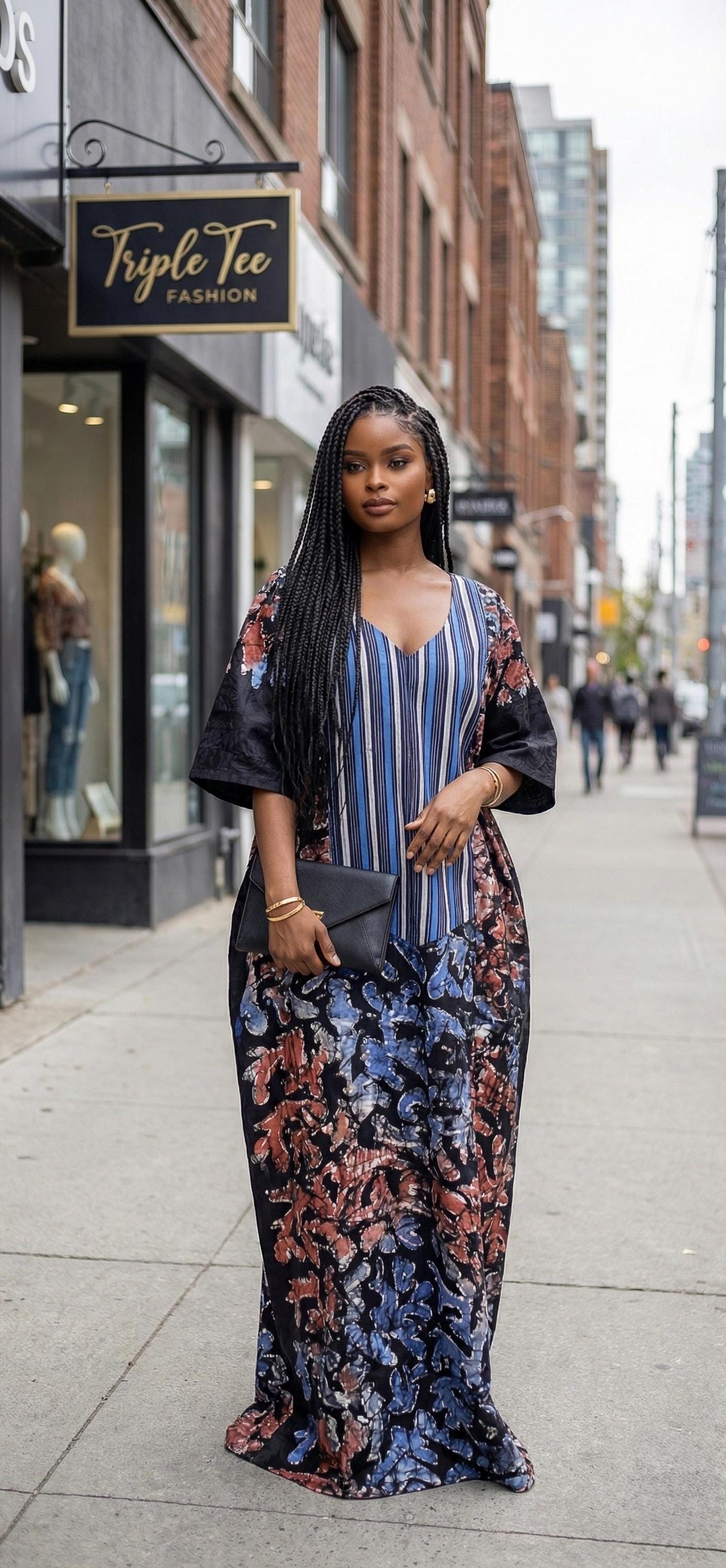 Handmade Adire Batik Kaftan Dress | Nigerian Print Boubou