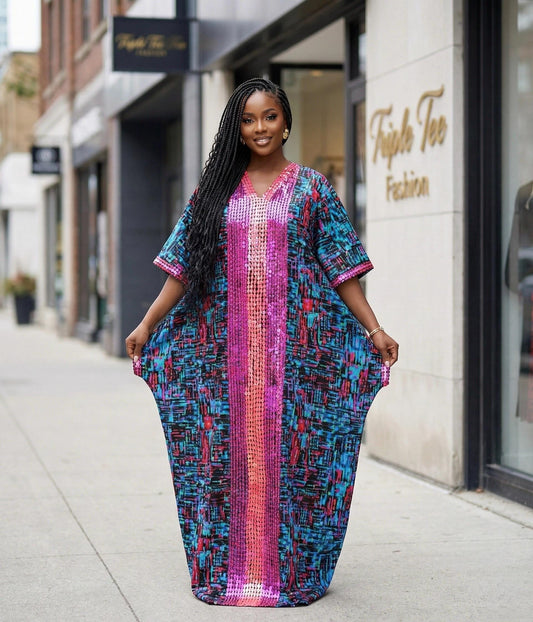 Handmade Ankara Beaded Boubou Dress | African Kaftan