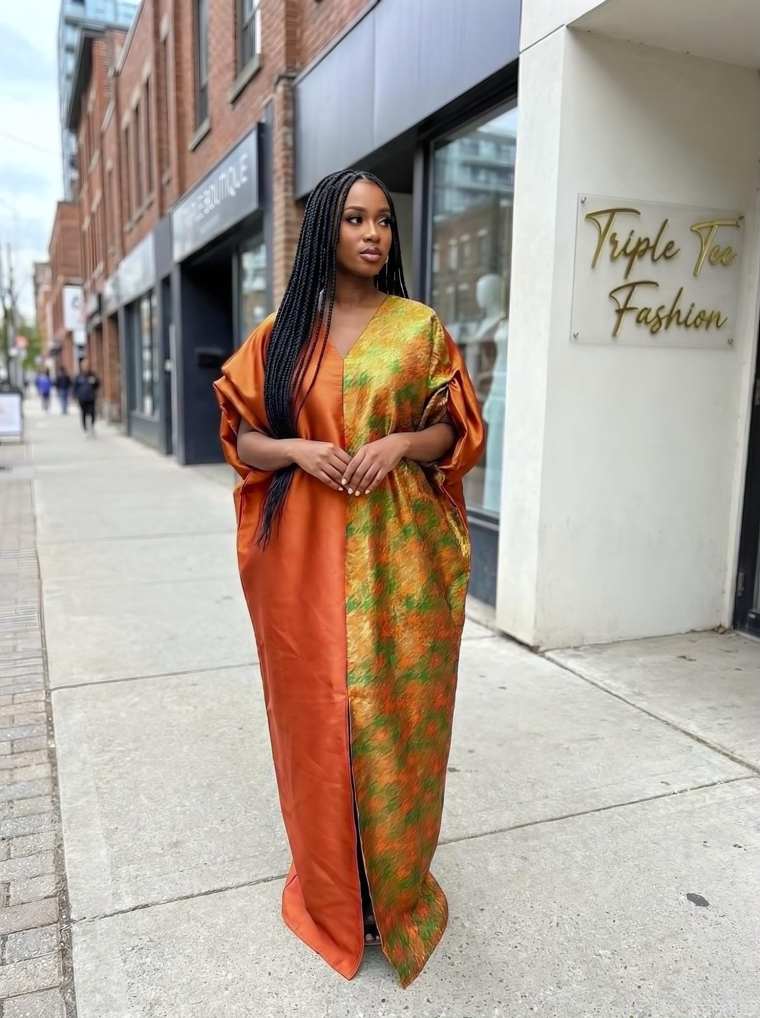 Mikado Brocade Boubou Kaftan | African Maxi Dress with Scarf