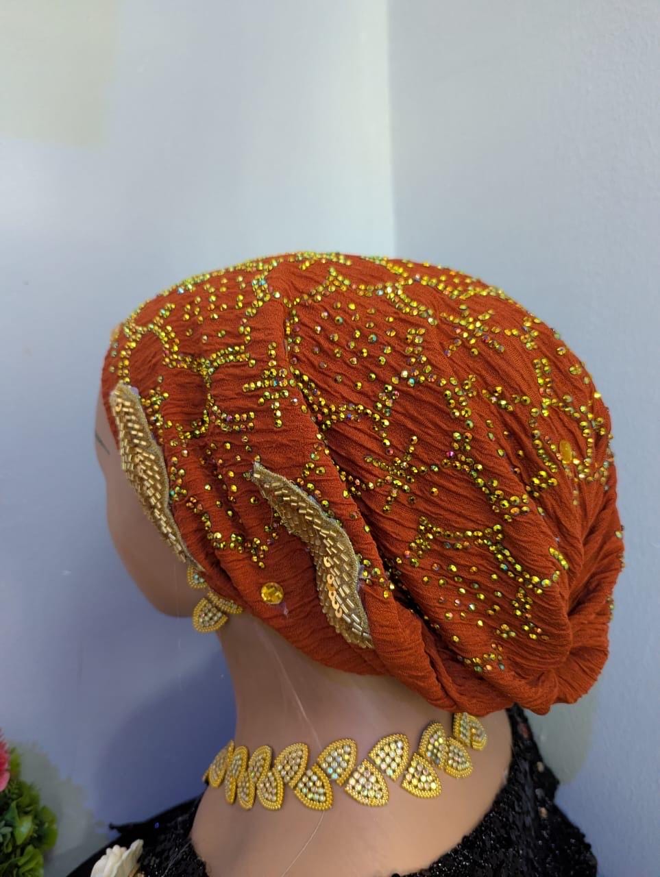 Luxury Pre-Tied Turban Hat | Beaded Floral Headtie