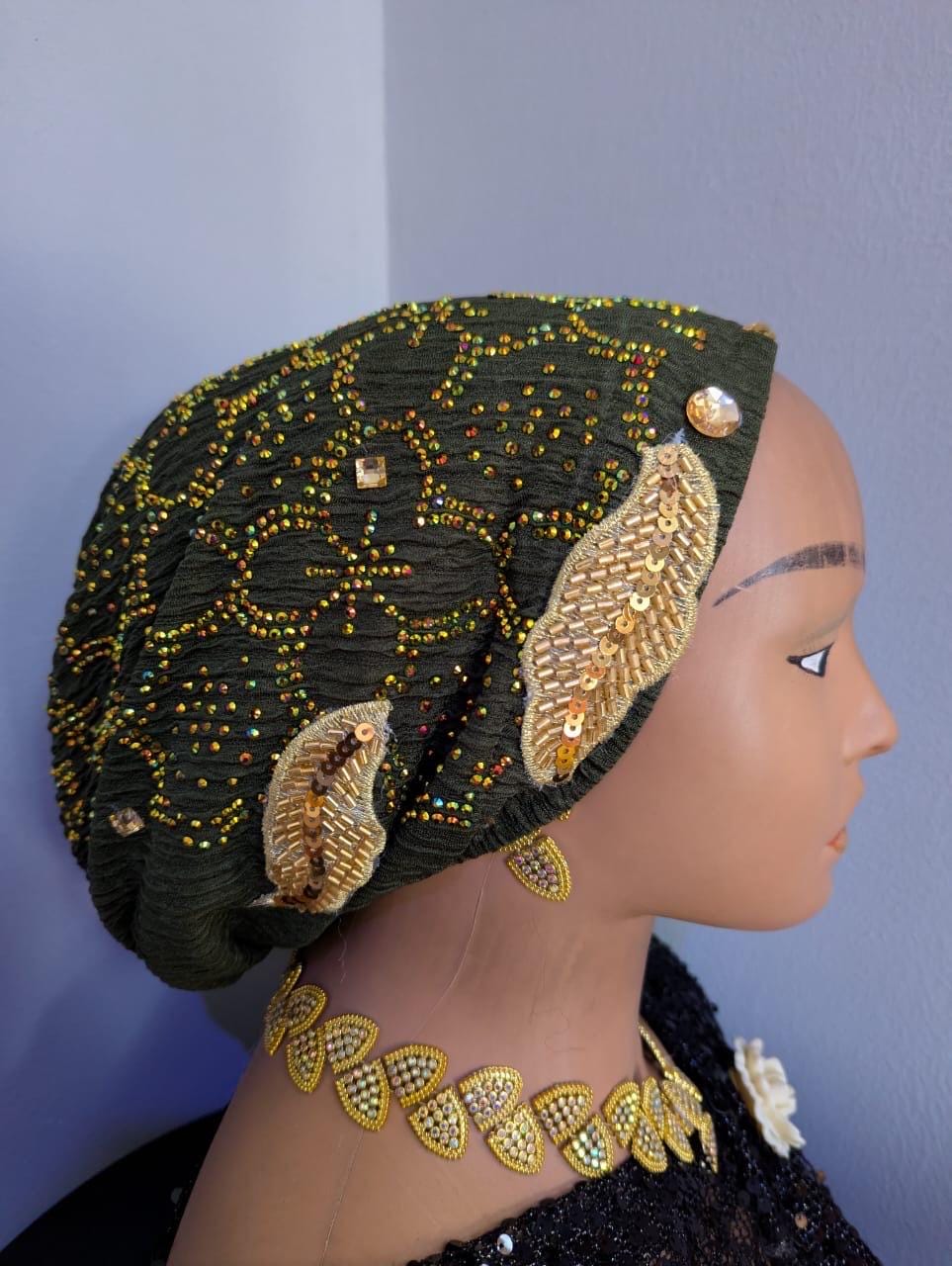 Luxury Pre-Tied Turban Hat | Beaded Floral Headtie