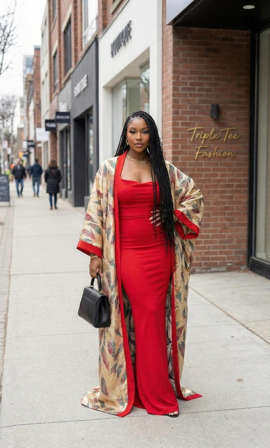 European Brocade Kimono Dress | African Boubou, 2-Piece Gown