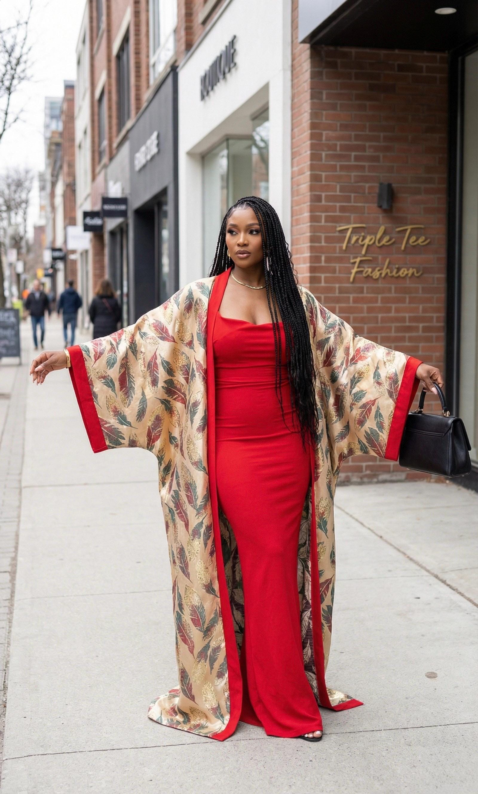 European Brocade Kimono Dress | African Boubou, 2-Piece Gown