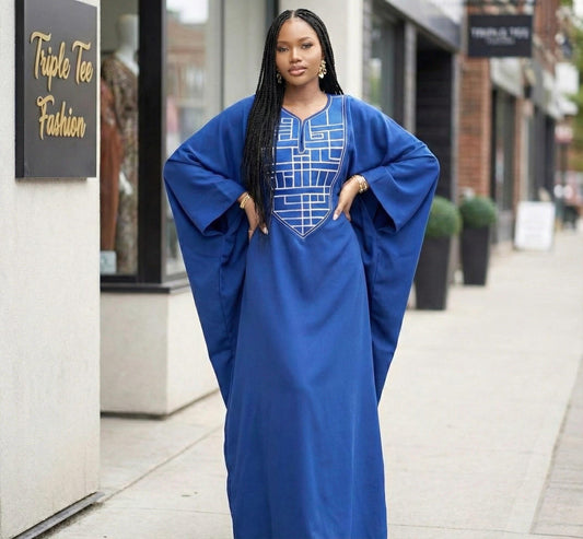 Embroidered Crepe Kaftan Dress | African Boubou, Modest Party Gown