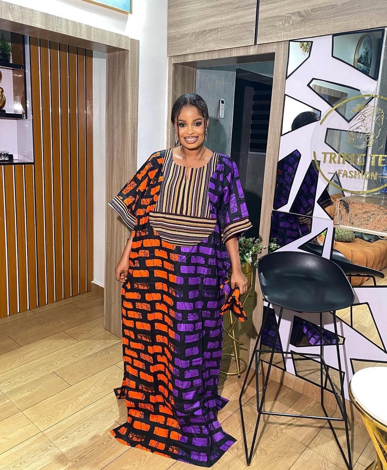Handmade Ankara Kaftan | Nigerian Print Dress with Headtie