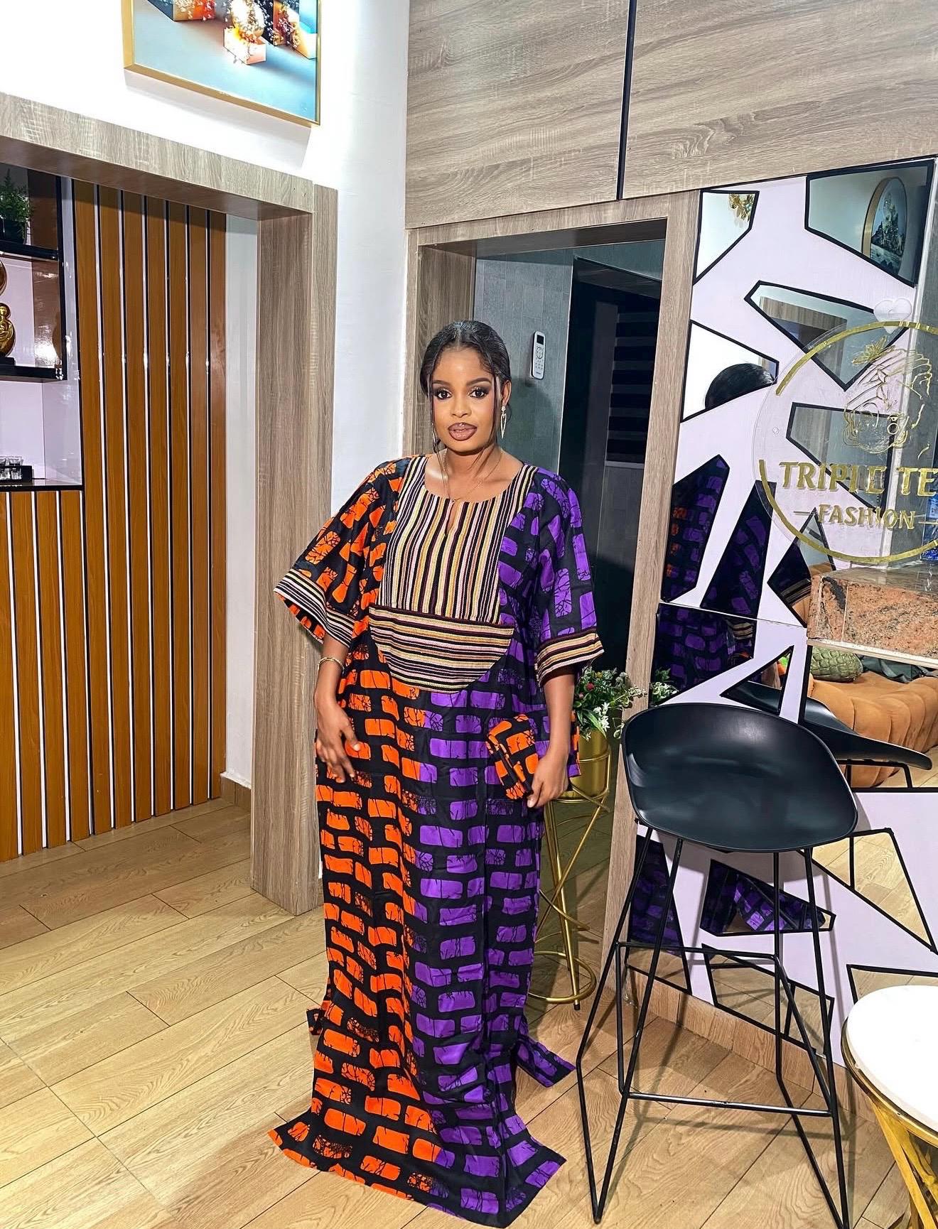 Handmade Ankara Kaftan | Nigerian Print Dress with Headtie