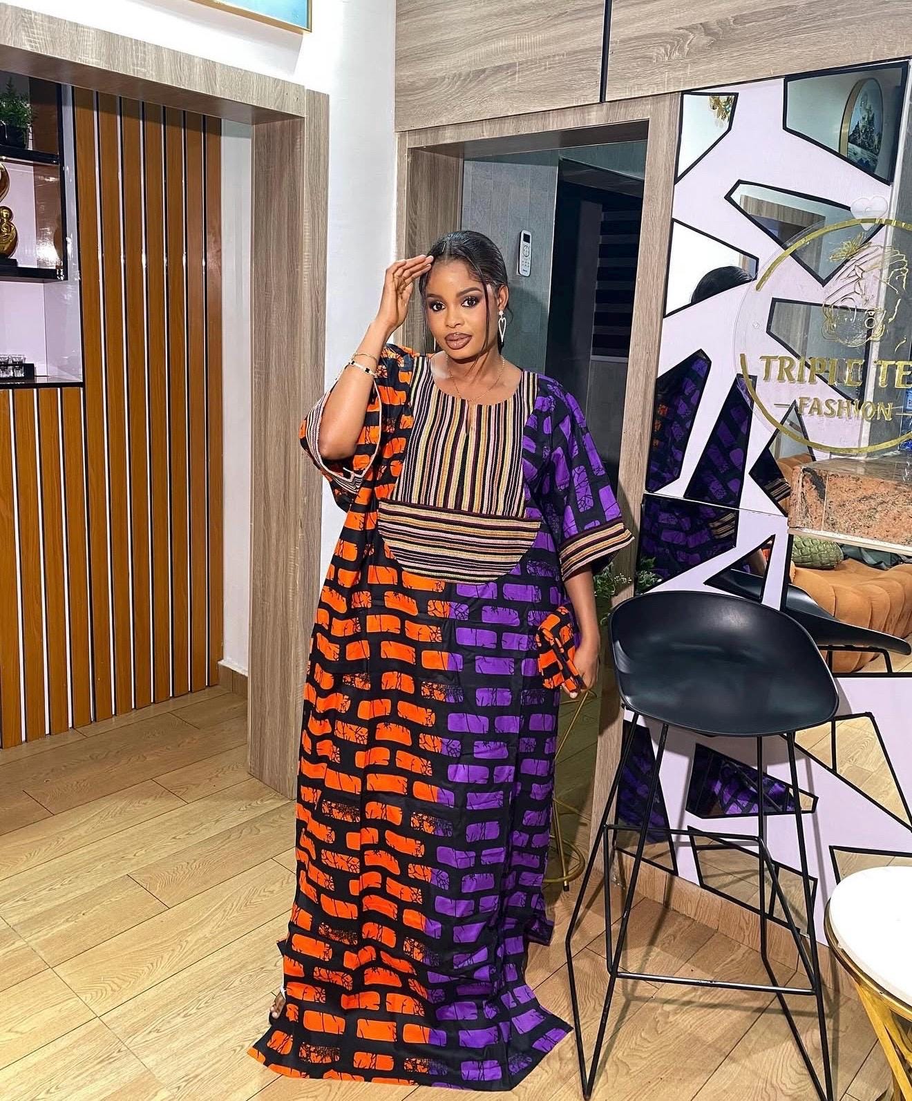 Handmade Ankara Kaftan | Nigerian Print Dress with Headtie