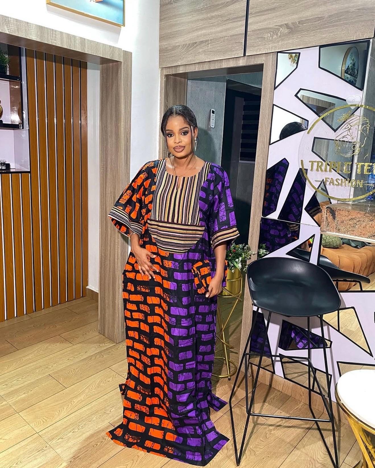 Handmade Ankara Kaftan | Nigerian Print Dress with Headtie