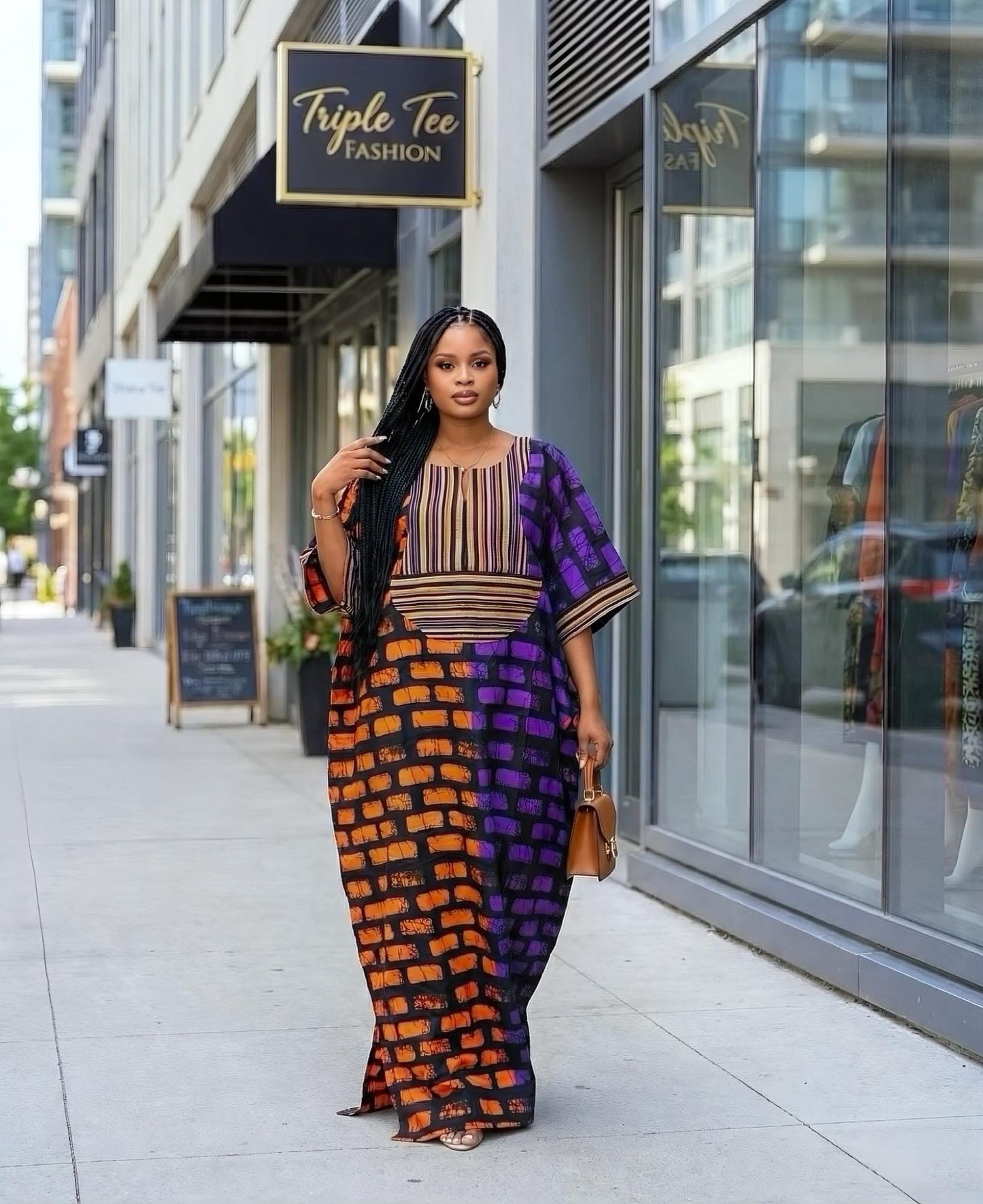 Handmade Ankara Kaftan | Nigerian Print Dress with Headtie