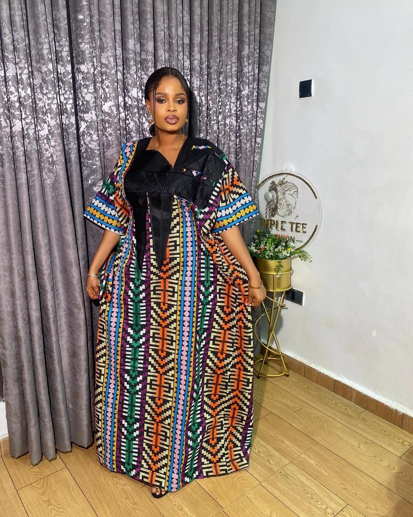 Authentic Akwete Boubou with Tinko Embroidery – One Size Fits All