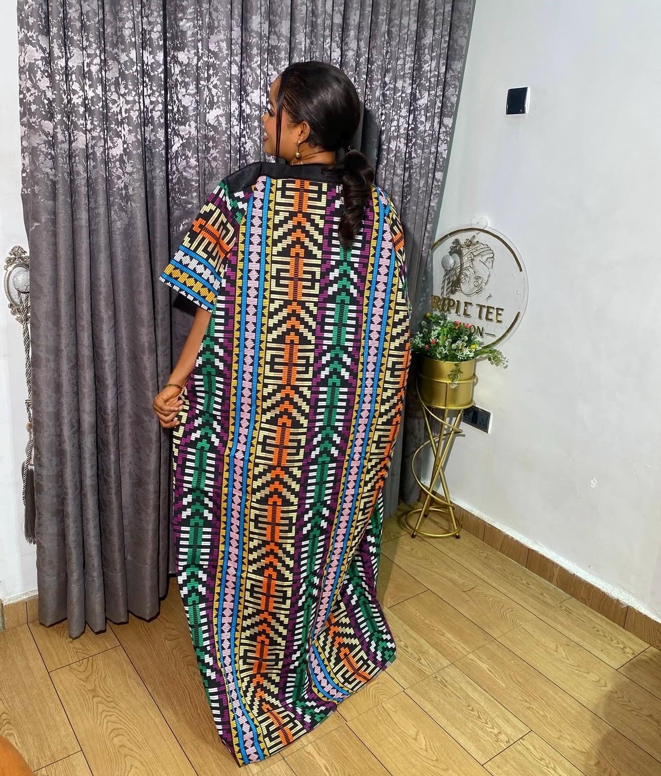 Authentic Akwete Boubou with Tinko Embroidery – One Size Fits All