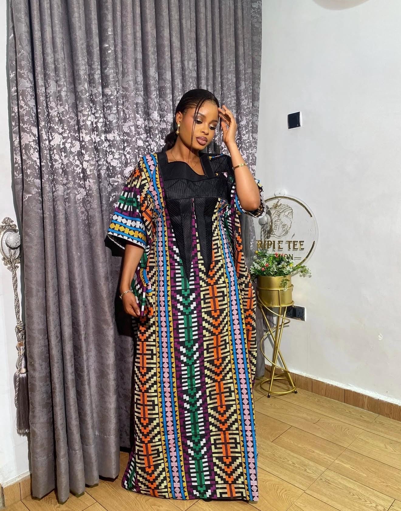Authentic Akwete Boubou with Tinko Embroidery – One Size Fits All
