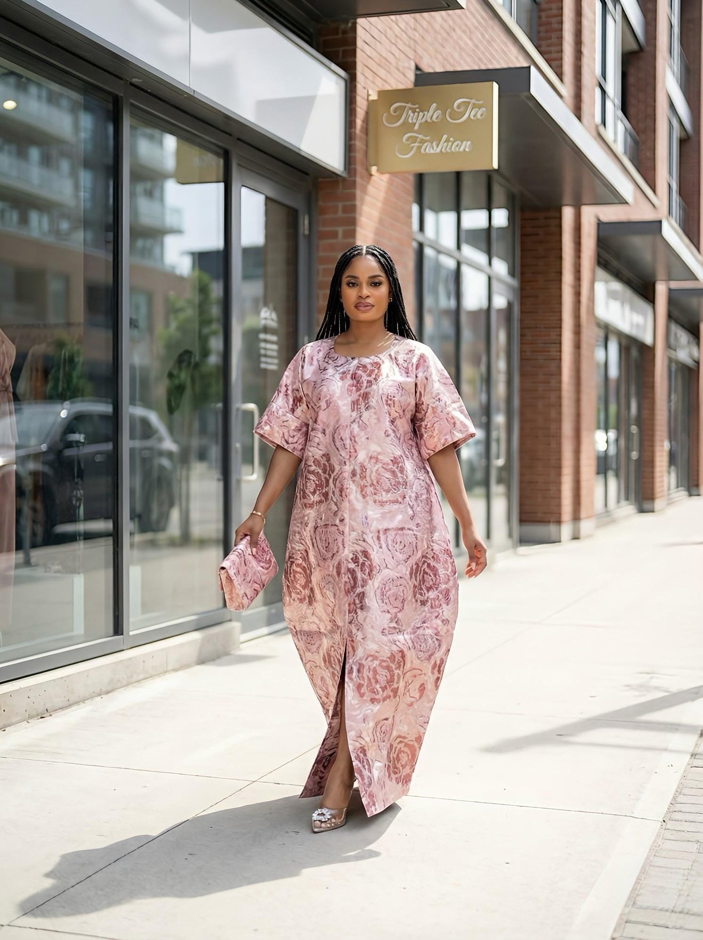 Floral Brocade Boubou Dress | Nigerian Kaftan with Matching Scarf