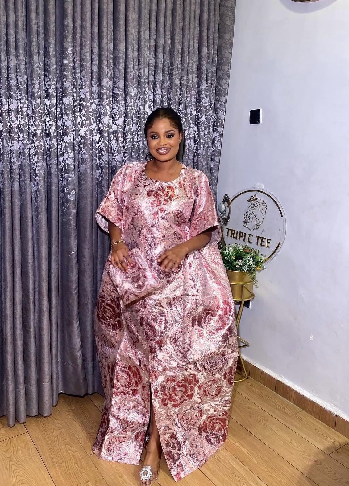 Floral Brocade Boubou Dress | Nigerian Kaftan with Matching Scarf