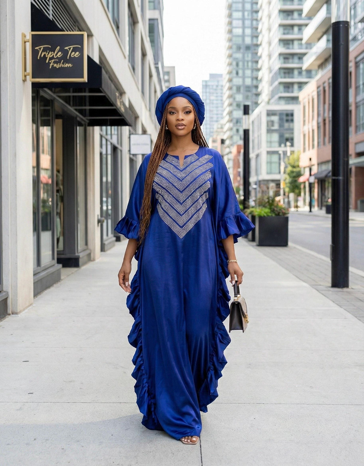 Crystal Duchess Silk Boubou Dress | African Kaftan with Headband