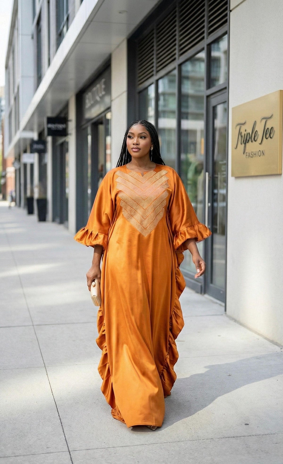 Crystal Duchess Silk Boubou Dress | African Kaftan with Headband