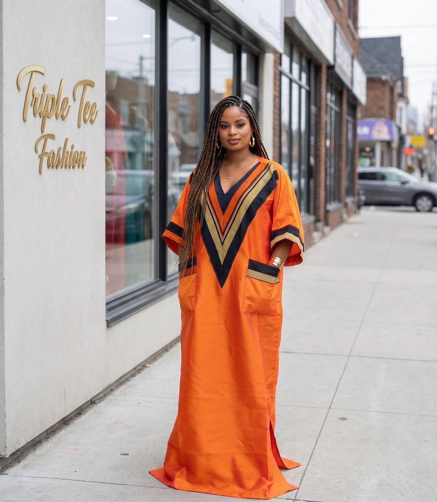 Mikado Boubou Kaftan with Aso Oke Detail | Nigerian Party Dress