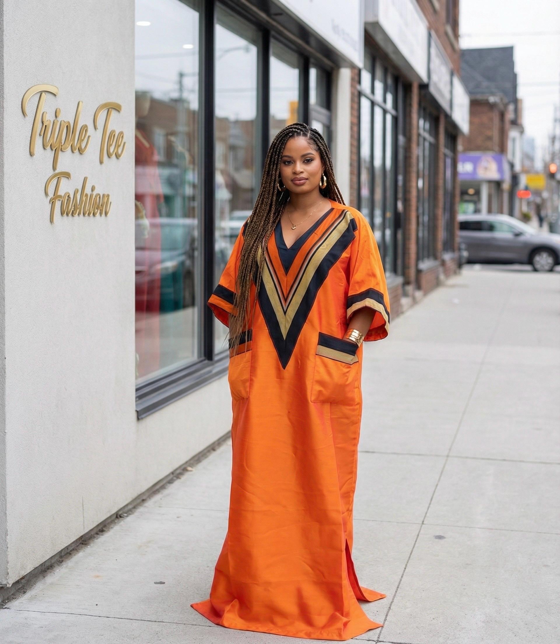 Mikado Boubou Kaftan with Aso Oke Detail | Nigerian Party Dress