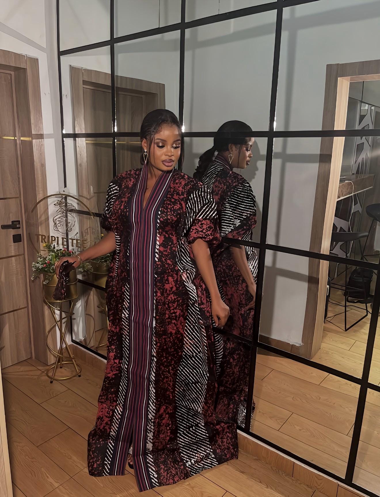 Handmade African Adire Batik Kaftan Dress | Nigerian Boubou