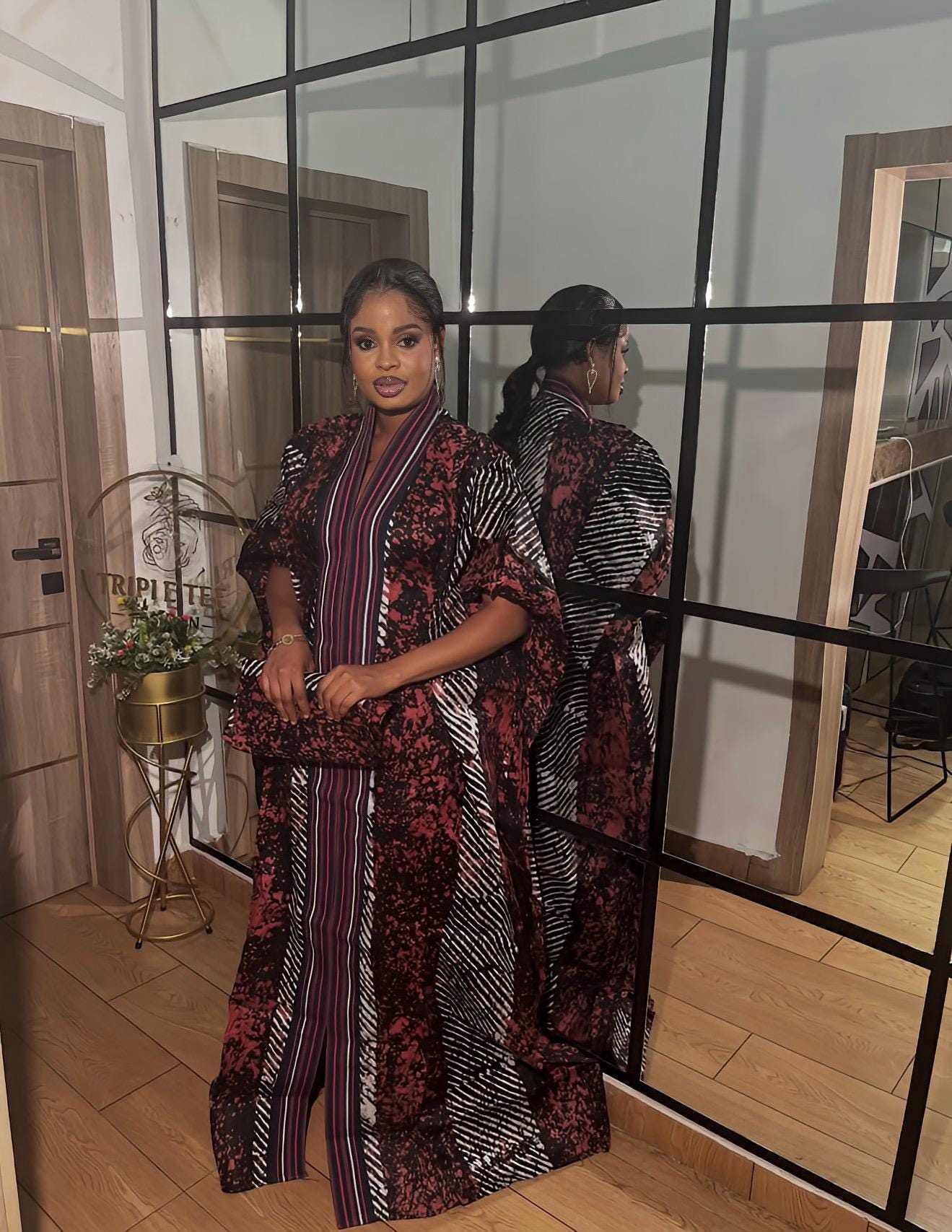 Handmade African Adire Batik Kaftan Dress | Nigerian Boubou