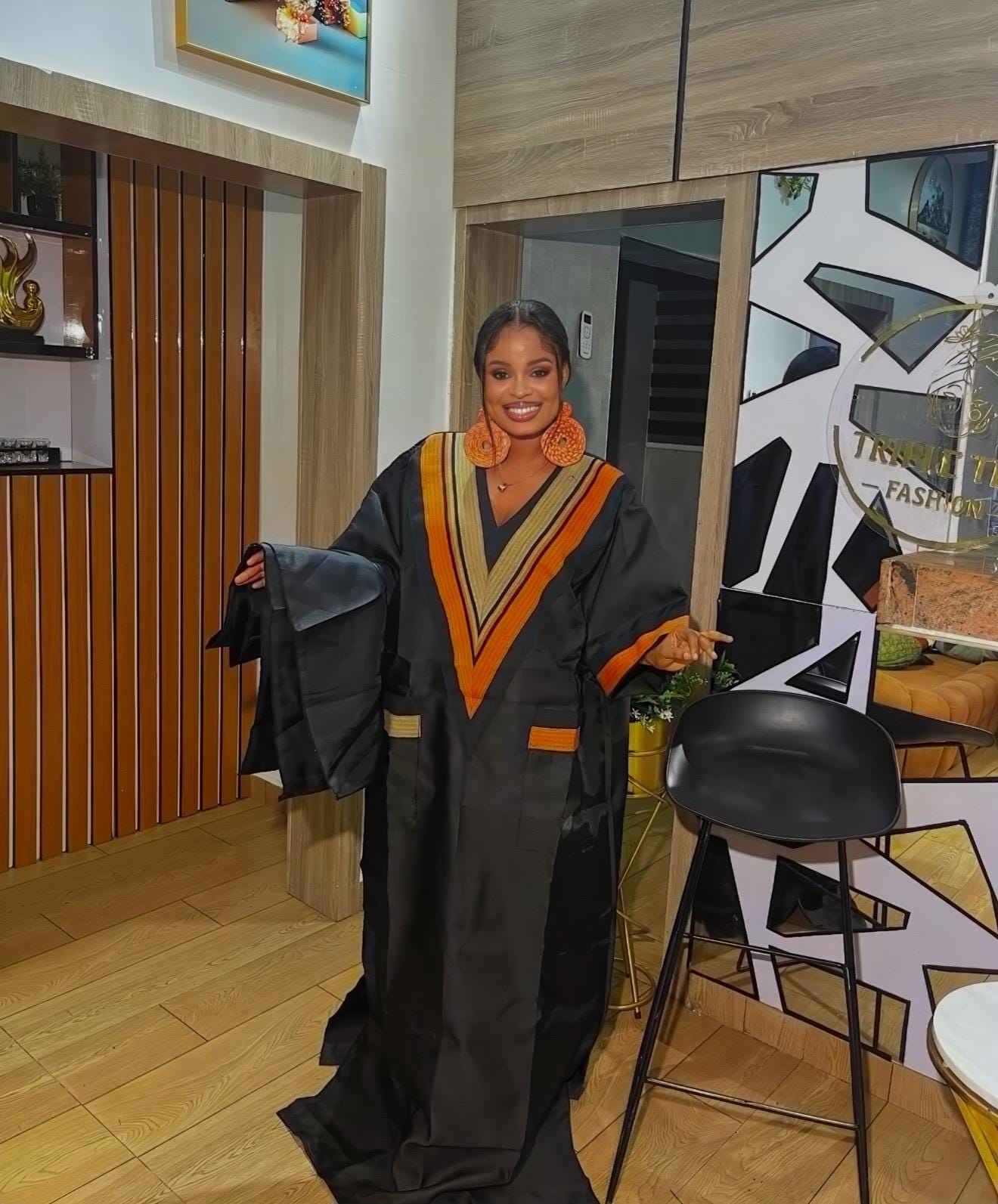 Mikado Boubou Kaftan with Aso Oke Detail | Nigerian Party Dress