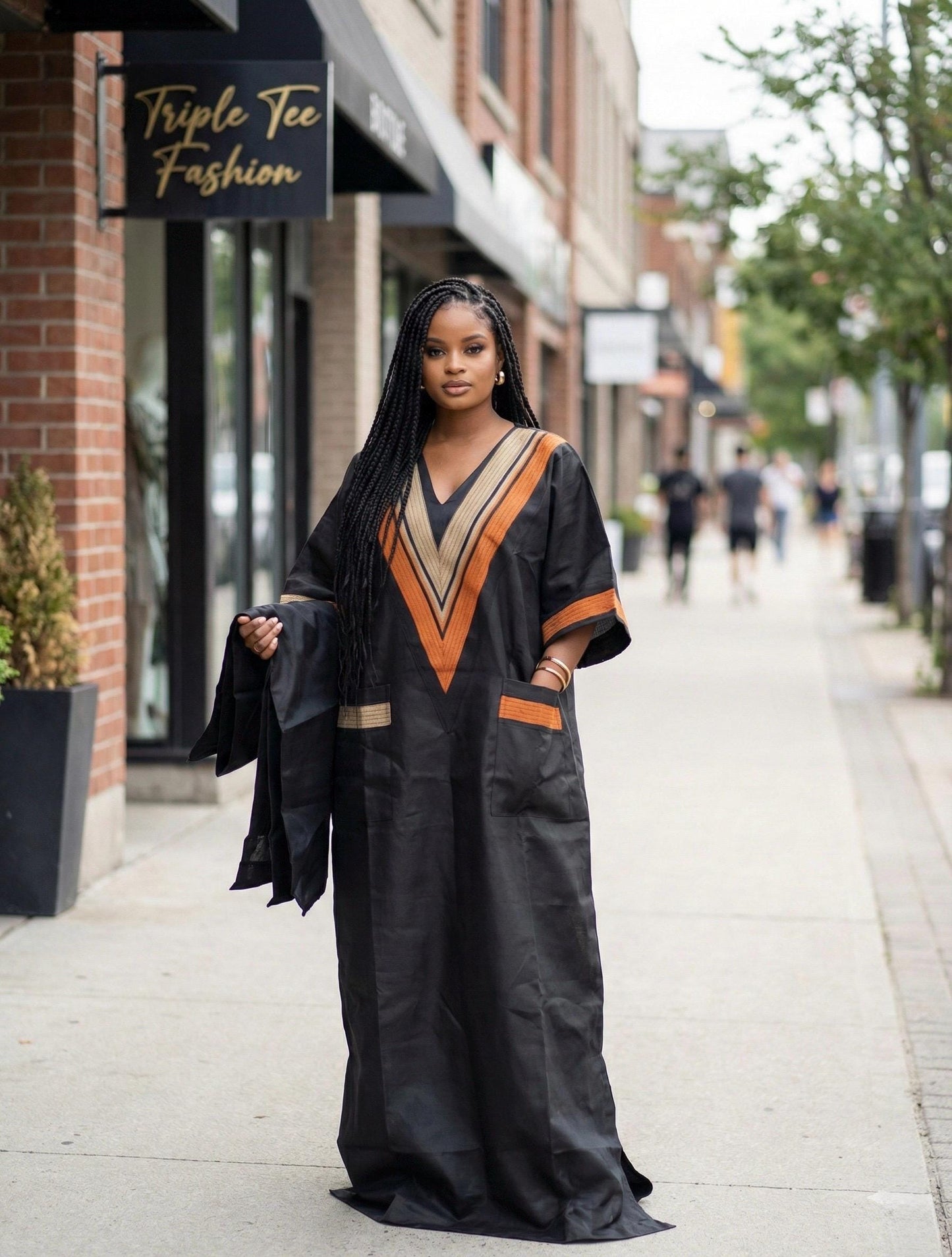 Mikado Boubou Kaftan with Aso Oke Detail | Nigerian Party Dress