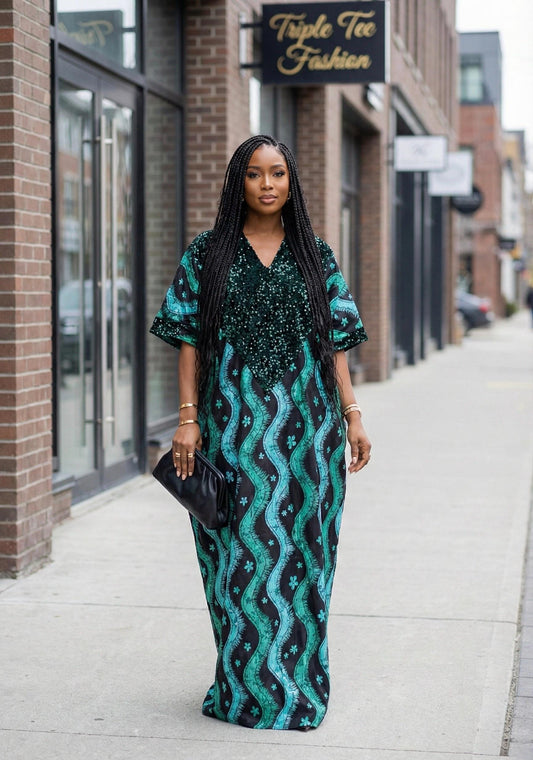 African Adire Bubu Dress | Ankara Long Kaftan, Party Gown