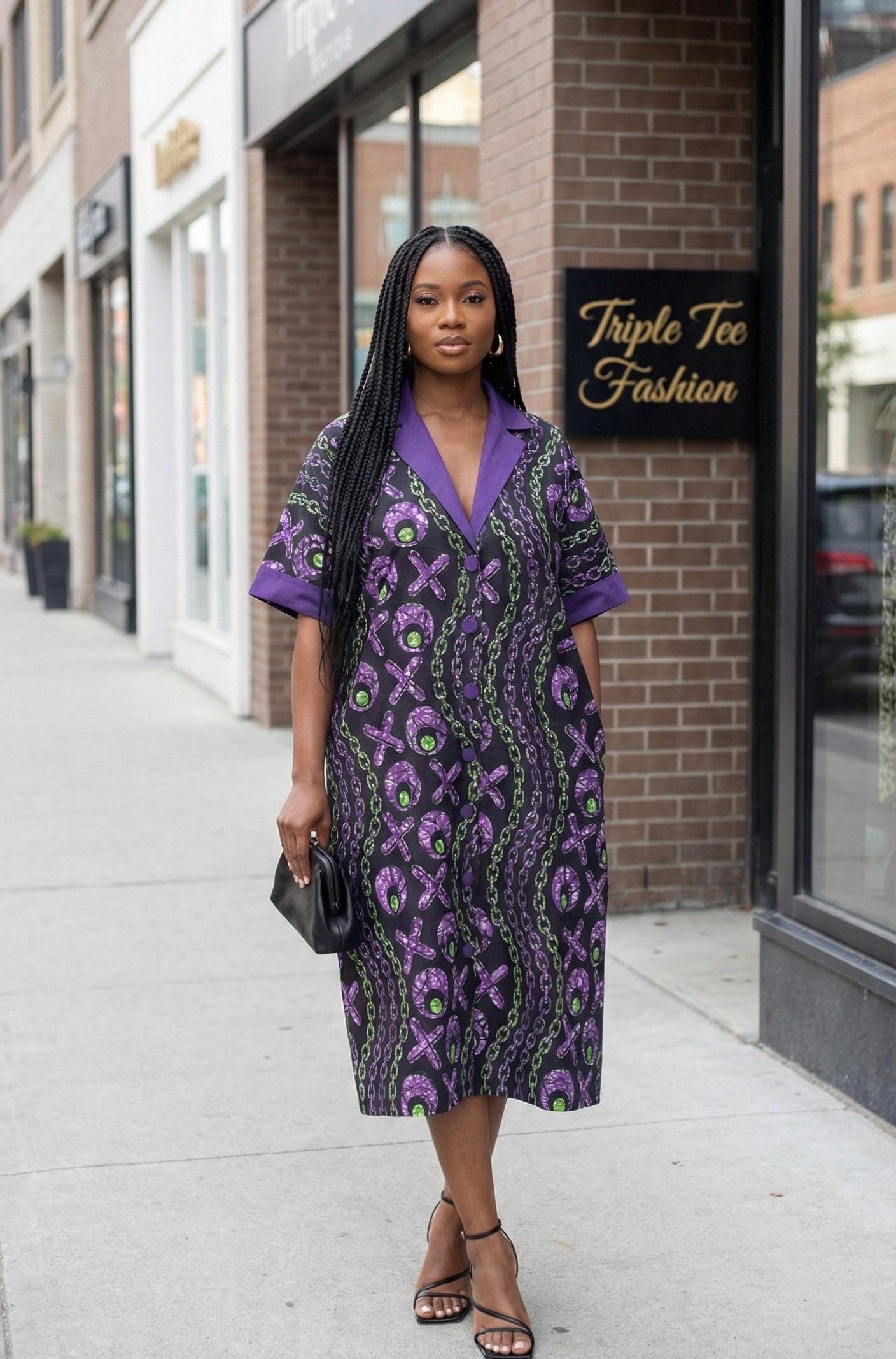 African Print Short Kaftan Dress | Ankara Adire, Boubou