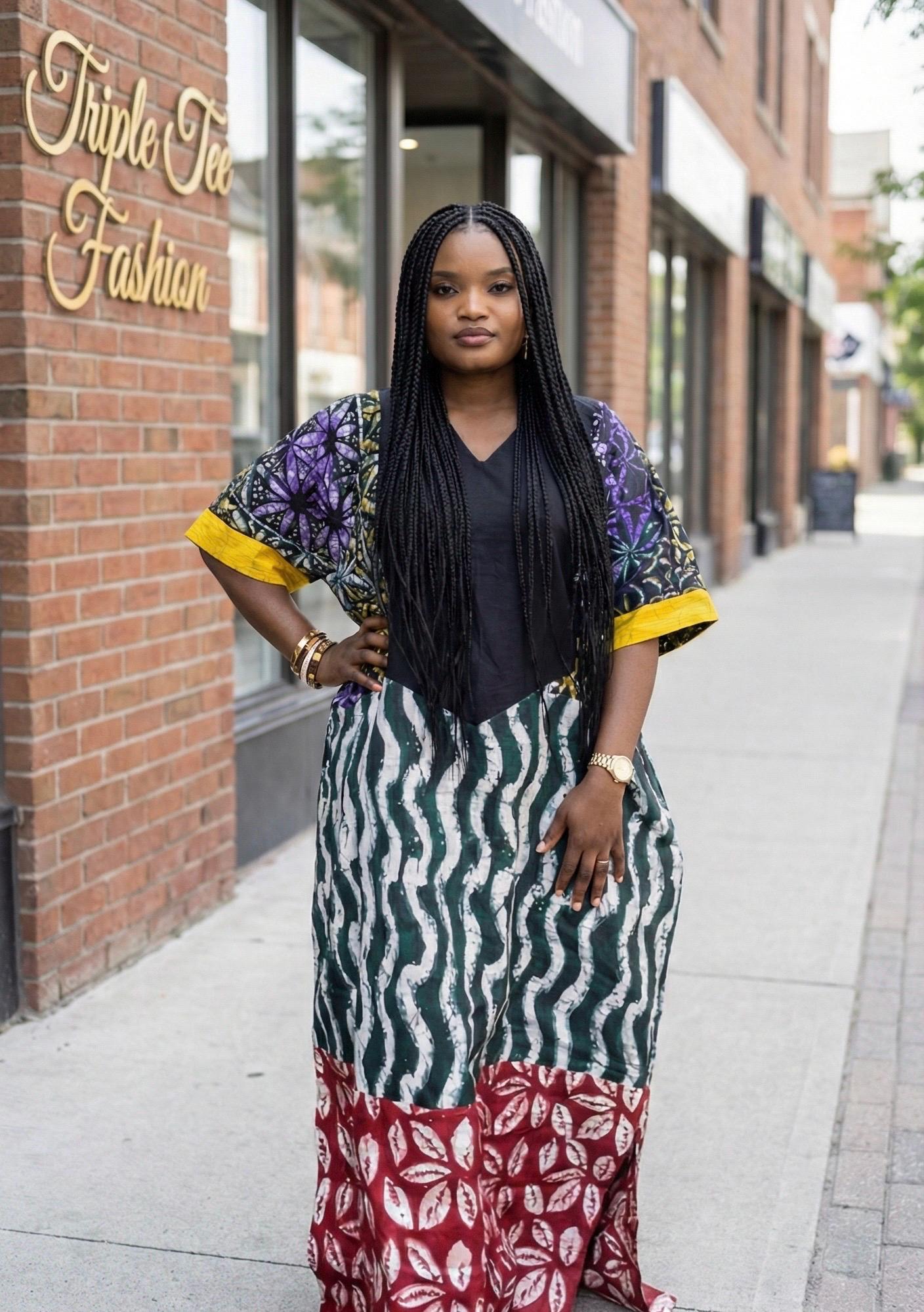 African Adire Batik Boubou Dress: Handmade Nigerian Kaftan with Scarf